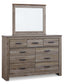Zelen King/California King Panel Headboard with Mirrored Dresser and 2 Nightstands