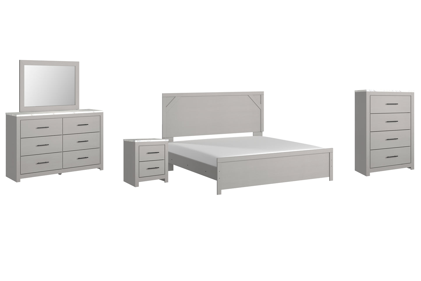 Cottonburg King Panel Bed with Mirrored Dresser, Chest and Nightstand