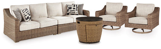 Malayah Outdoor Loveseat and 2 Lounge Chairs with Fire Pit Table