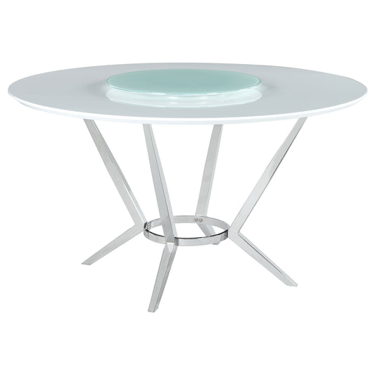 Abby Round Dining Table with Lazy Susan White and Chrome