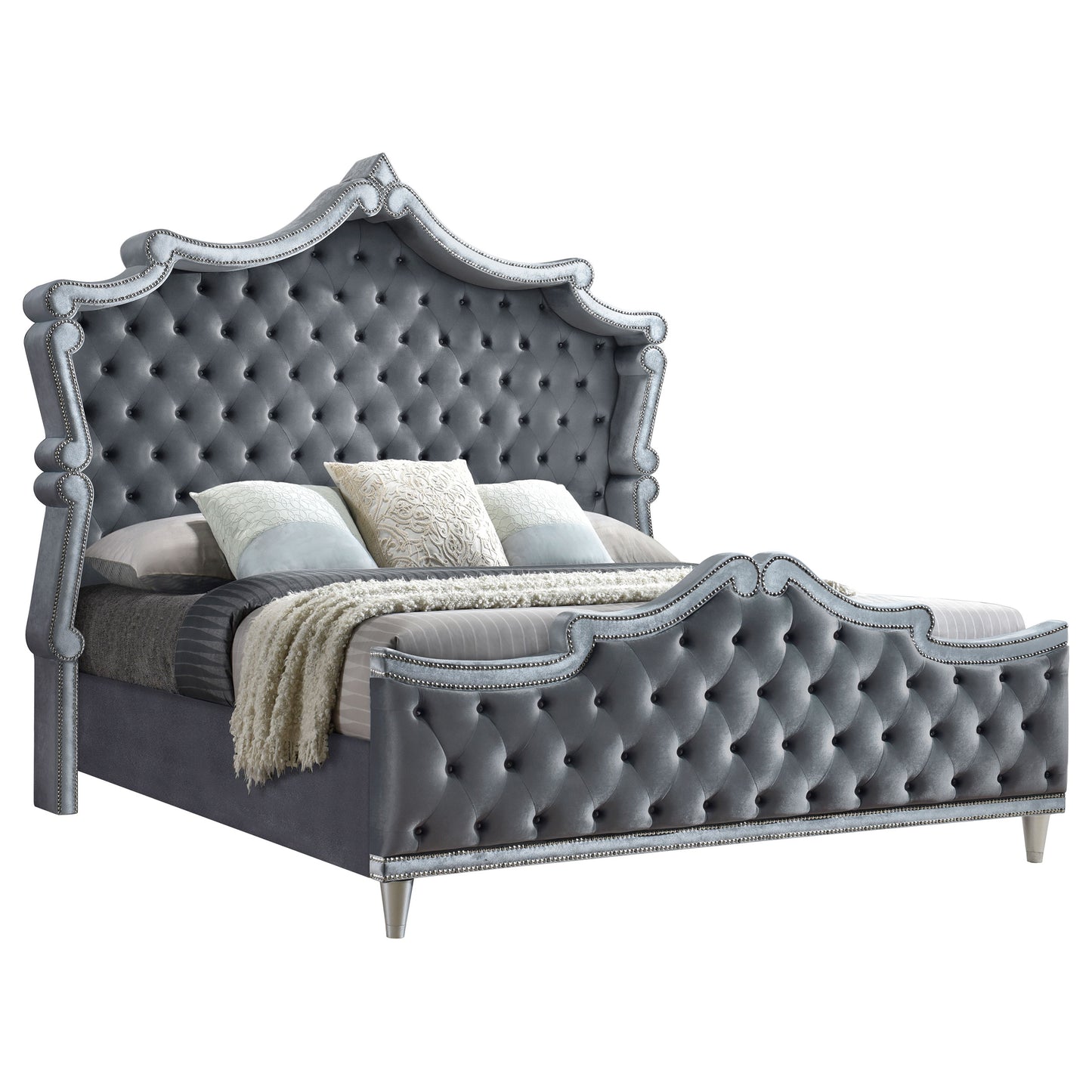 Antonella Upholstered California King Panel Bed Grey