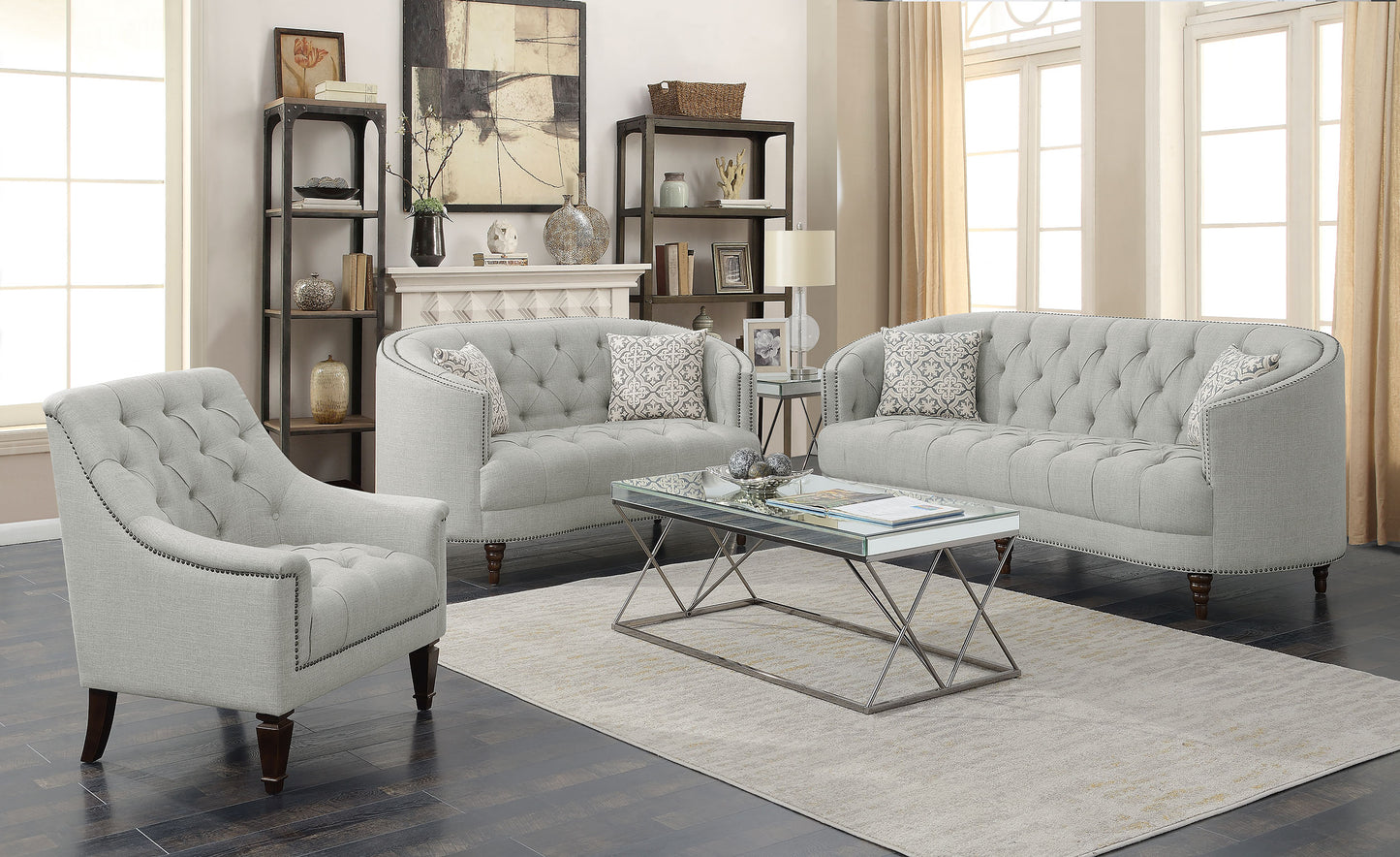Avonlea Sloped Arm Upholstered Sofa Trim Grey