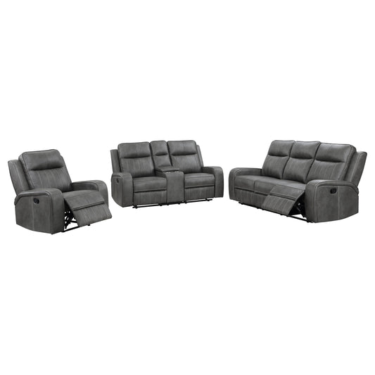 Raelynn 3-piece Upholstered Motion Reclining Sofa Set Grey