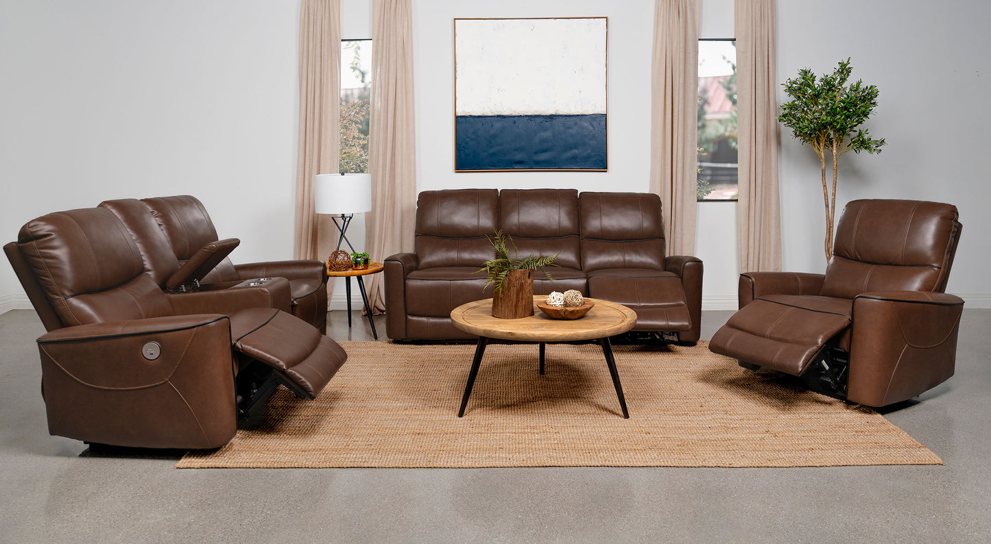 Greenfield 3-piece Upholstered Power Reclining Sofa Set Saddle Brown