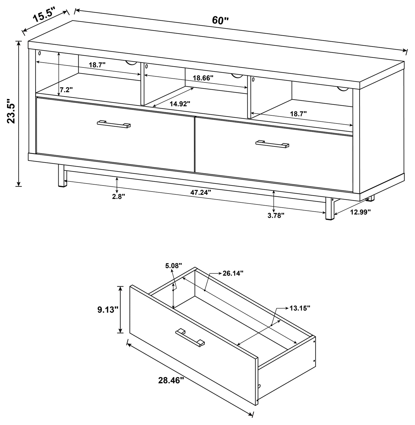 Casey 2-drawer Rectangular TV Console Cappuccino