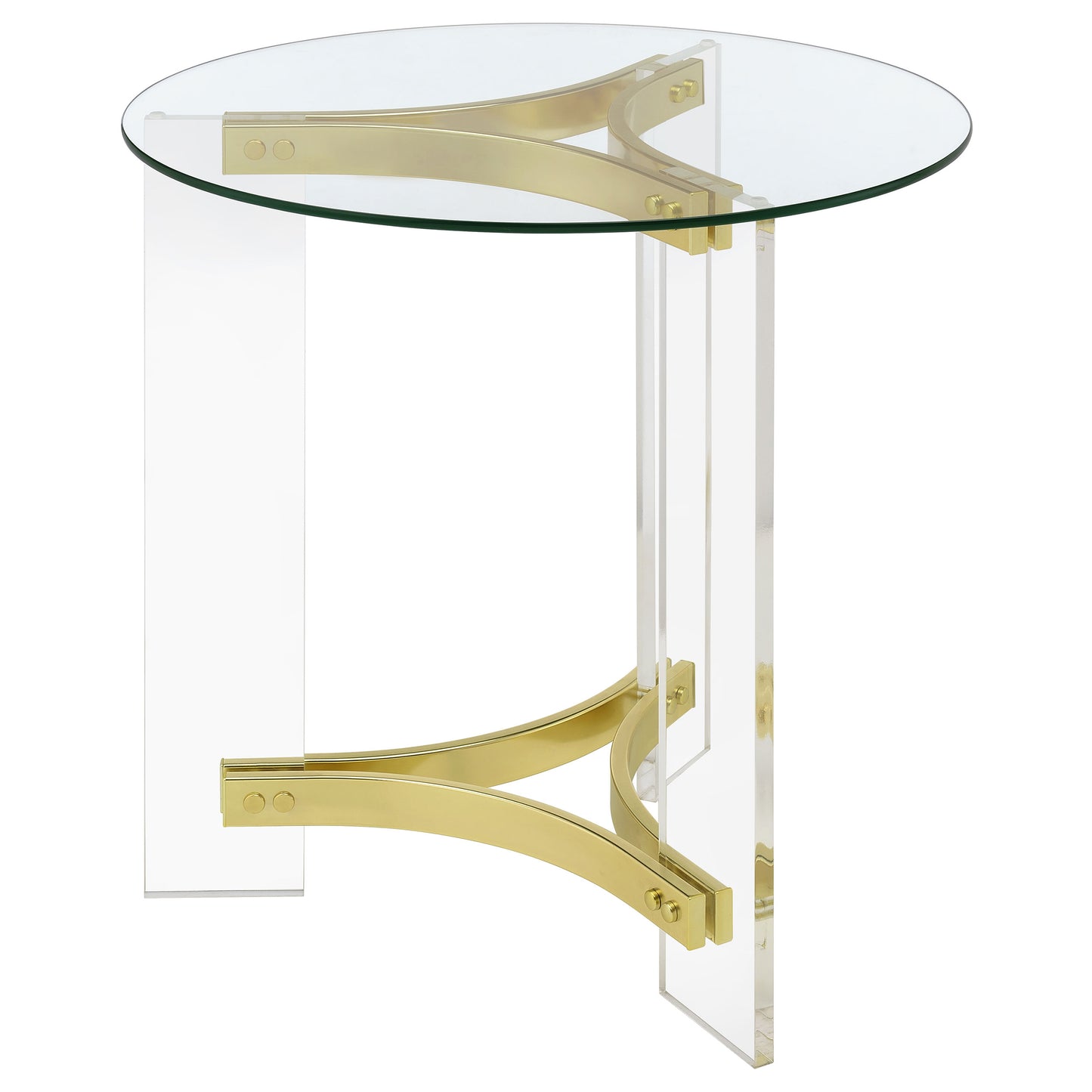 Janessa Round Glass Top End Table With Acrylic Legs Clear and Matte Brass