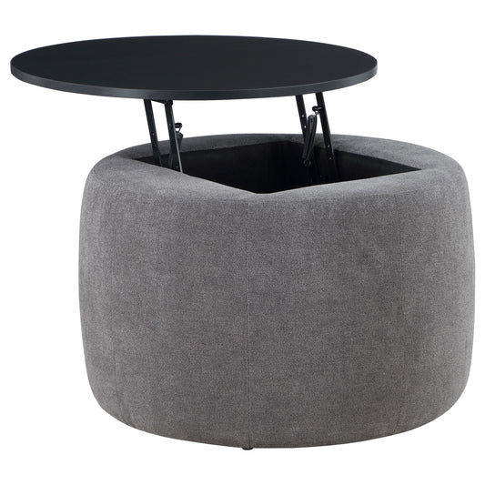 Tesoro Upholstered Round Lift Top Storage Ottoman Grey and Black