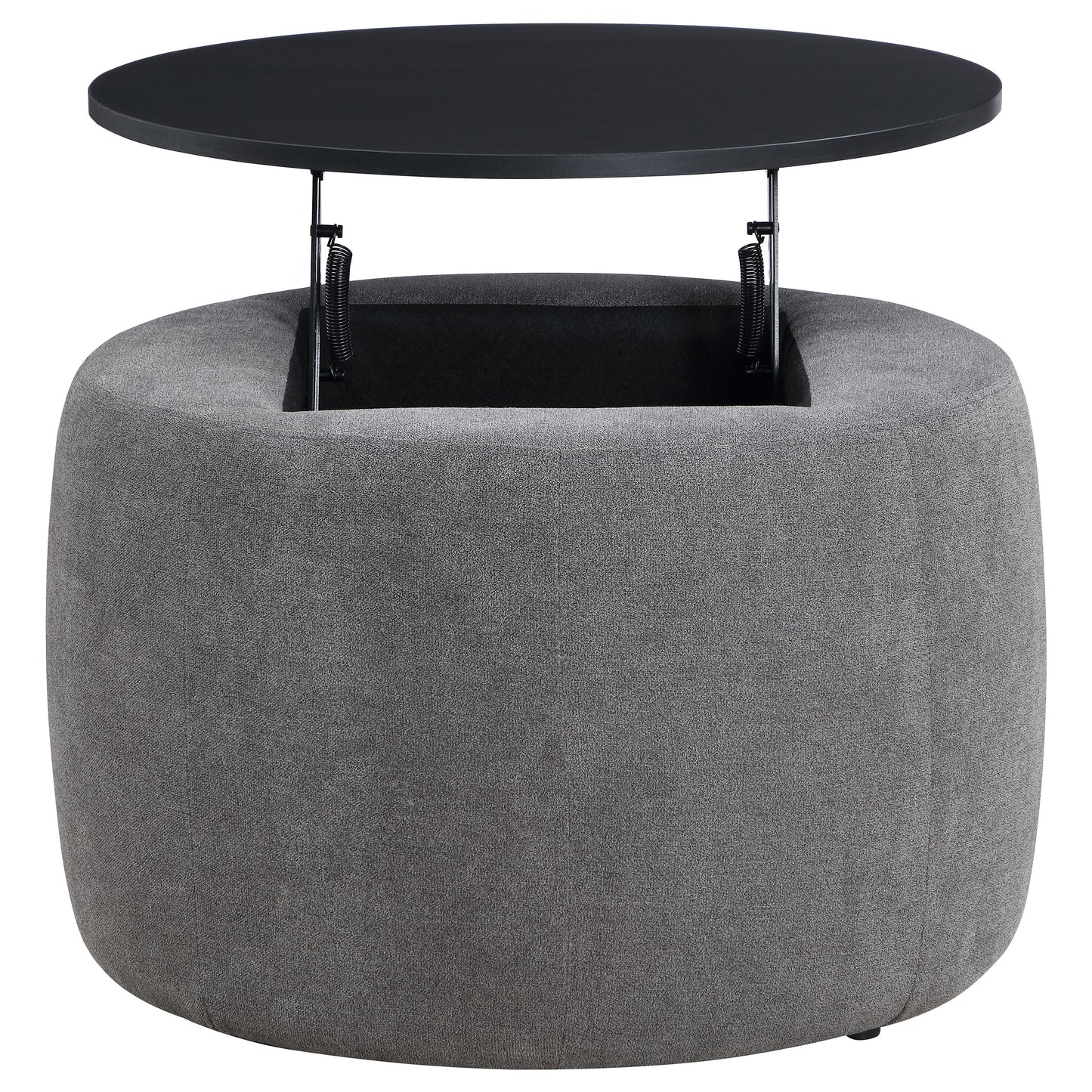 Tesoro Upholstered Round Lift Top Storage Ottoman Grey and Black