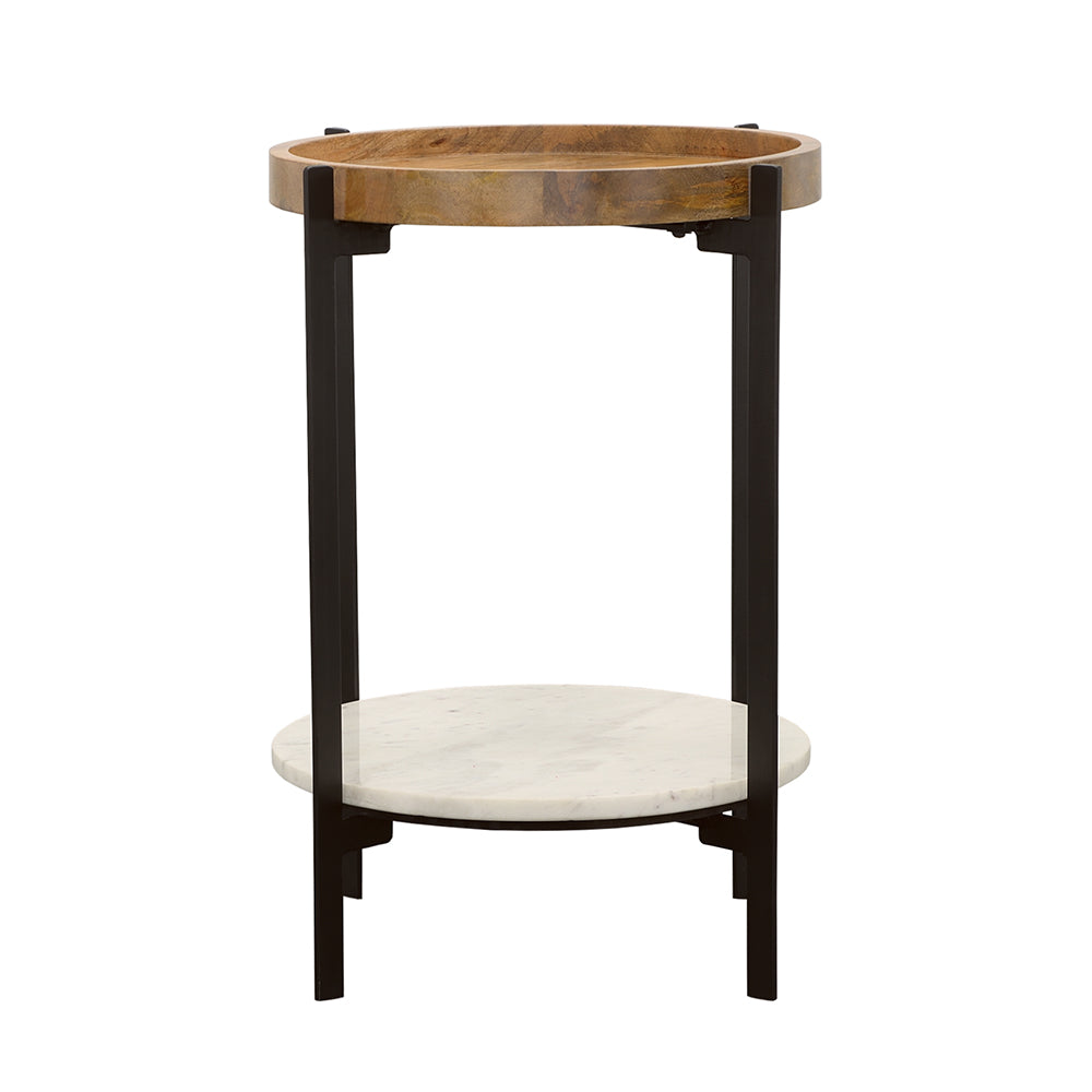 Adhvik Round Accent Table with Marble Shelf Natural and Black